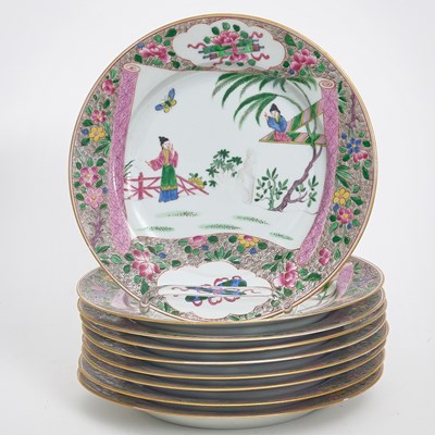 Lot 39 - Nine Chinese Famile Rose Porcelain Plates
