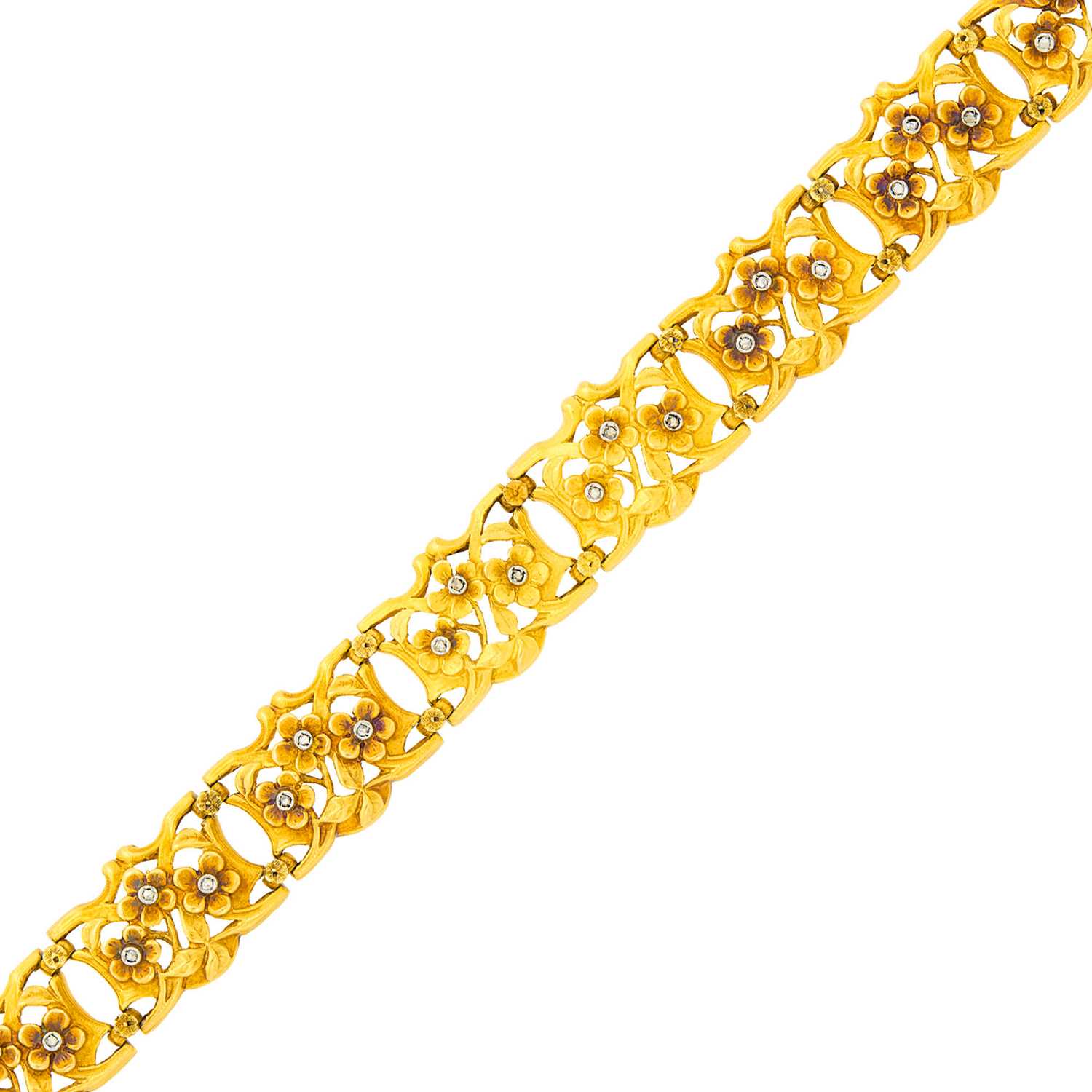 Lot 29 - Antique Gold and Diamond Floret Bracelet, France