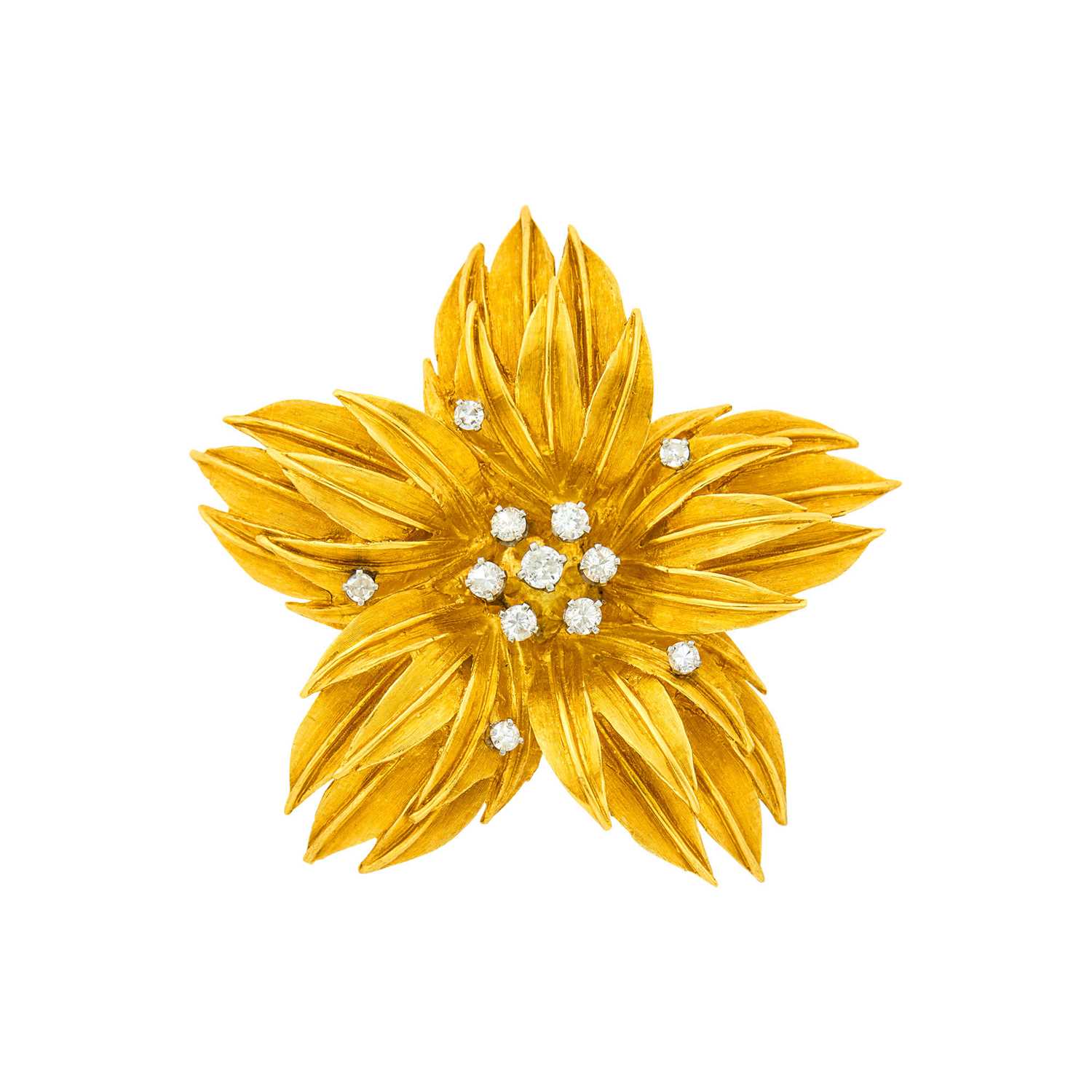 Lot 1067 - Gold and Diamond Flower Brooch