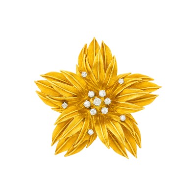 Lot Gold and Diamond Flower Brooch