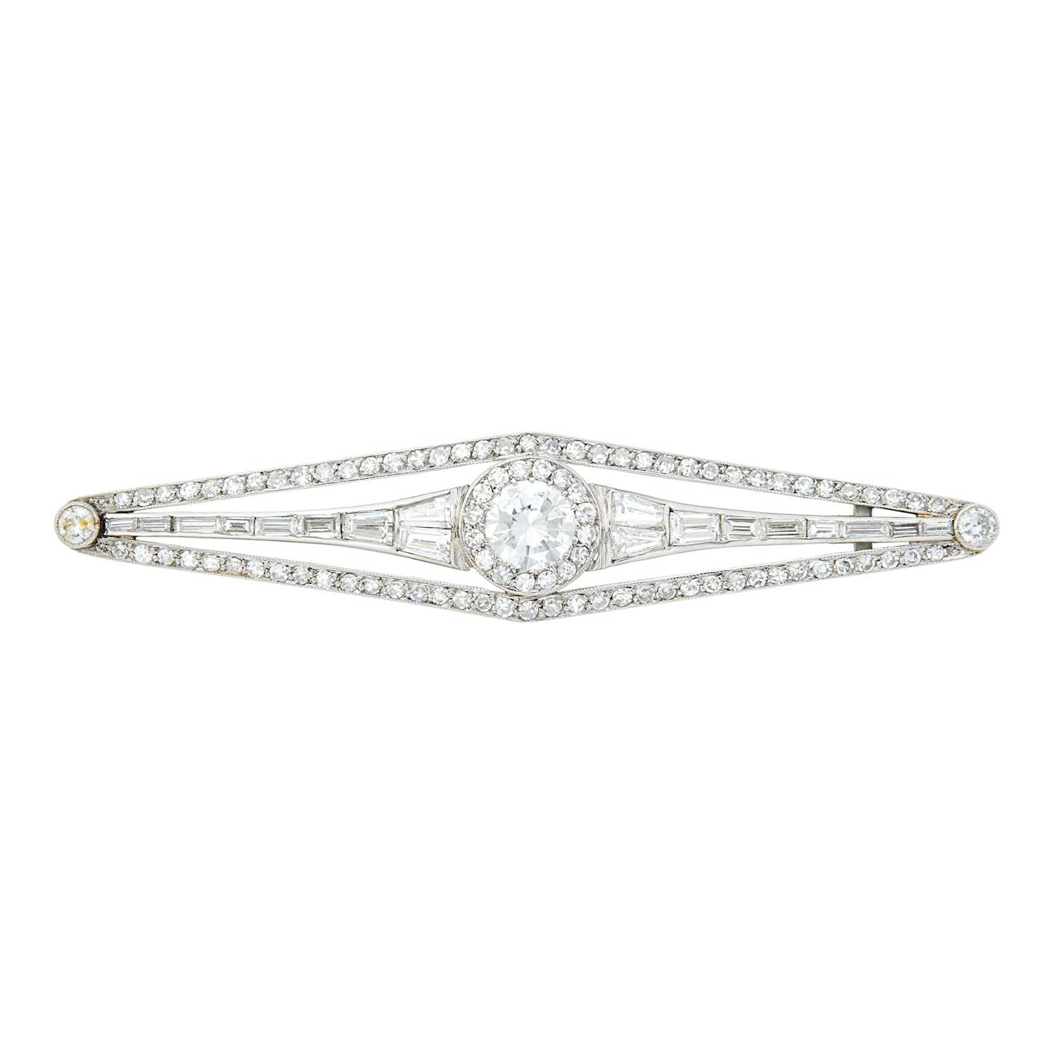 Lot 63 - Platinum and Diamond Tapered Bar Clip-Brooch