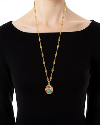 Lot 33 - Antique Gold, Ruby, Turquoise and Diamond Pendant with Chain Necklace