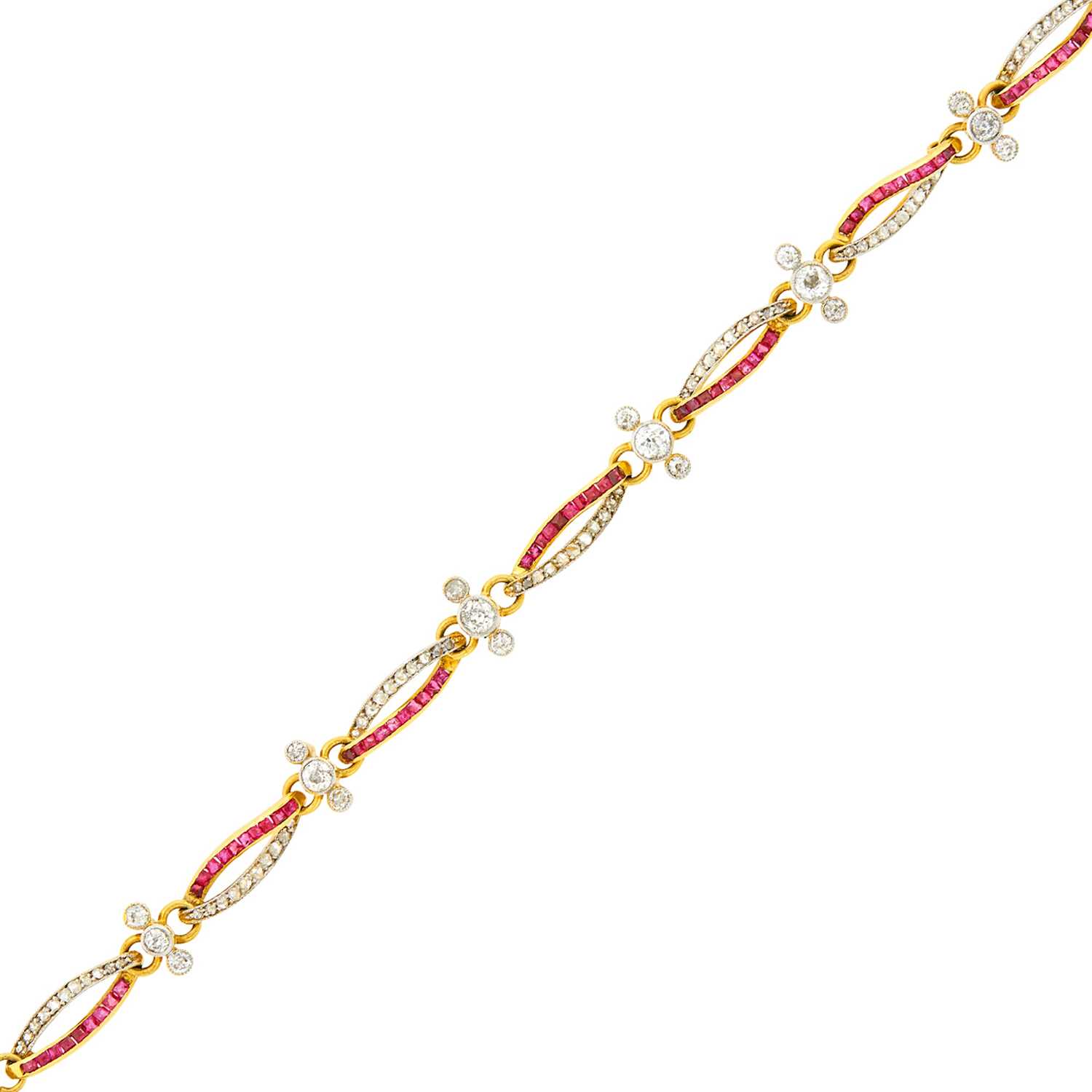 Lot 25 - Antique Gold, Platinum, Ruby and Diamond Bracelet