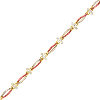 Lot 25 - Antique Gold, Platinum, Ruby and Diamond Bracelet