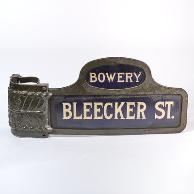 Lot 279 - A "humpback" street sign for Bleecker Street and the Bowery