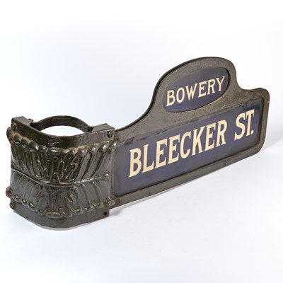 Lot 279 - A "humpback" street sign for Bleecker Street and the Bowery