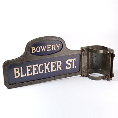 Lot 279 - A "humpback" street sign for Bleecker Street and the Bowery