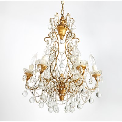 Lot 264 - Louis XV Style Six Light Rock Crystal, Glass and Gilt-Metal Chandelier