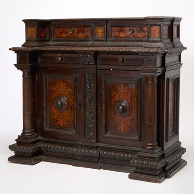 Lot 313 - Italian Renaissance Style Fruitwood Marquetry Walnut Credenza