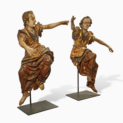 Lot 242 - Pair of South German Baroque Large Polychrome Lindenwood Figures of Angels