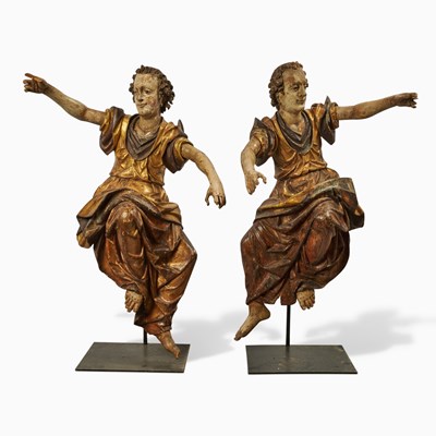 Lot 242 - Pair of South German Baroque Large Polychrome Lindenwood Figures of Angels