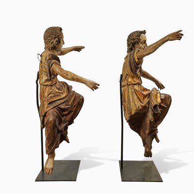 Lot 242 - Pair of South German Baroque Large Polychrome Lindenwood Figures of Angels