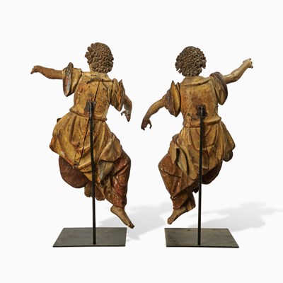 Lot 242 - Pair of South German Baroque Large Polychrome Lindenwood Figures of Angels