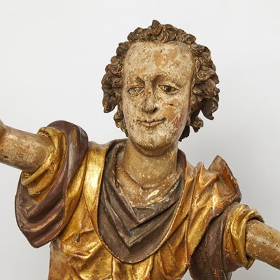 Lot 242 - Pair of South German Baroque Large Polychrome Lindenwood Figures of Angels