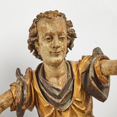 Lot 242 - Pair of South German Baroque Large Polychrome Lindenwood Figures of Angels