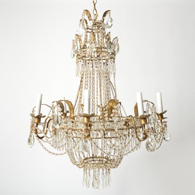 Lot 284 - Italian Neoclassical Cut-Glass Mounted Gilt-Tole Eight-Light Chandelier