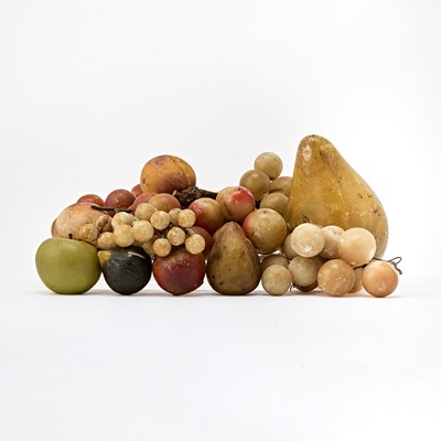 Lot 324 - Collection of Italian Painted Marble Fruits in the Form of Grapes, Apples and a Pear