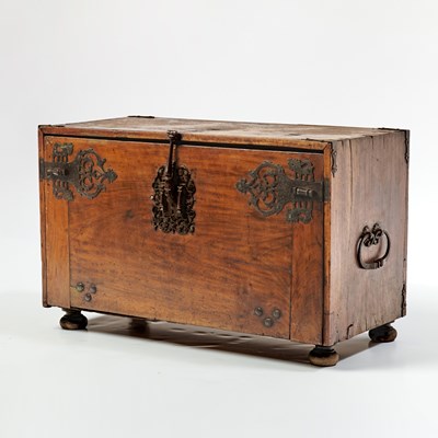 Lot 228 - Spanish Renaissance Wrought-Iron Mounted Bone and Ebony Inlaid Walnut Varqueno