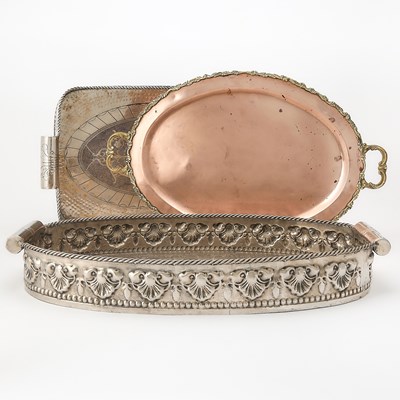 Lot 3076 - Two Continental Silvered Metal Two-Handled Trays and a Copper and Brass Tray