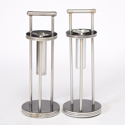 Lot 279 - Near Pair Warren McArthur Aluminum, Formica, and Wood Smoke Stands