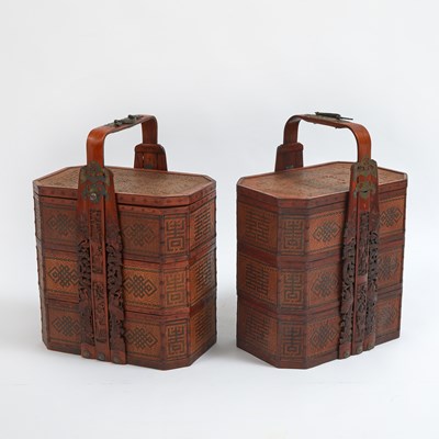 Lot 129 - Pair of Chinese Rattan Wedding Baskets
