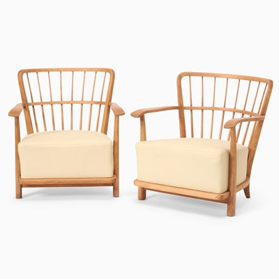 Lot 330 - Pair of Fritz Hansen Upholstered Beechwood Armchairs