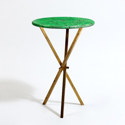 Lot 385 - Piero Fornasetti Brass and Lithographed Wood "Malachite" Side Table