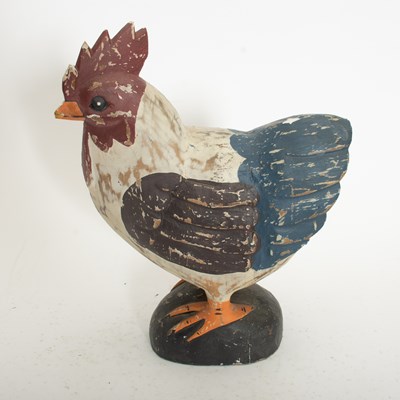 Lot 14 - Painted Carved Wood Chicken Folk Art