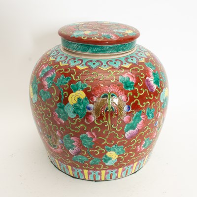Lot 16 - Chinese Red Porcelain Lidded Ginger Jar