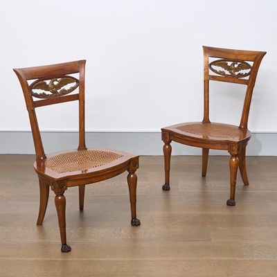 Lot 75 - Pair of Continental Neoclassical Fruitwood Side Chairs