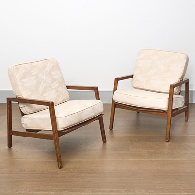 Lot 83 - Pair of Lewis Butler Walnut Plywood and Cherry Lounge Chairs