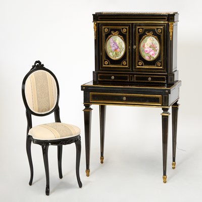 Lot 397 - Napoleon III Gilt-Bronze and Porcelain Mounted Ebonized Bonheur Du Jour