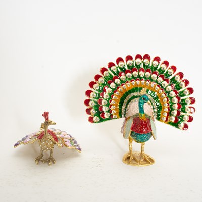Lot 61 - Two Gilt Metal and Enamel Peacock Form Boxes