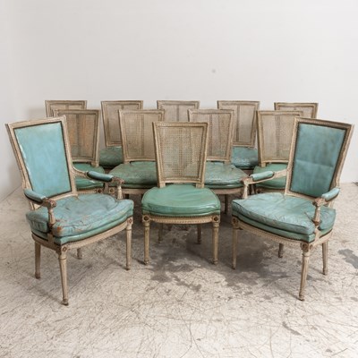 Lot 42 - Set of Twelve Louis XVI Style White Painted Dining Chairs