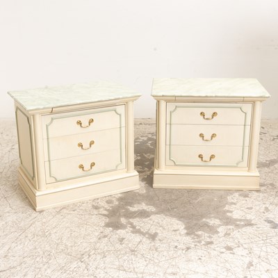Lot 271 - Pair of Faux Marble and Painted Bedside Drawers