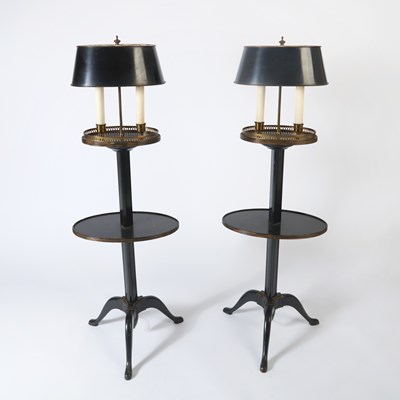 Lot 258 - Pair of Regency Style Ebonized Two-Tier Floor Lamps