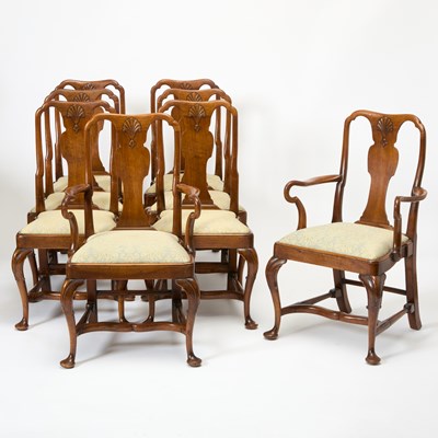 Lot 3131 - Set of Eight Queen Anne Style Walnut Dining Chairs