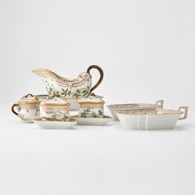 Lot 111 - Group of Royal Copenhagen Porcelain Gilt and Hand-Painted 'Flora Danica' Pattern Table Articles