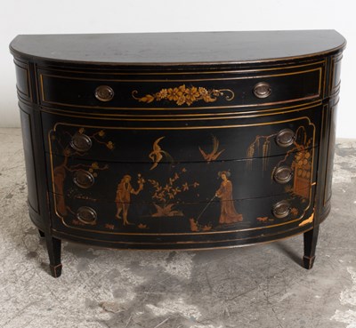 Lot 95 - Black Lacquer Chinoiserie Chest of Drawers