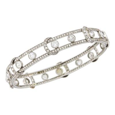 Lot 212 - Belle Epoque Platinum and Diamond Bangle Bracelet, France