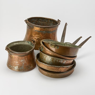 Lot 203 - Group of Seven Copper and Copper Plated Cookware