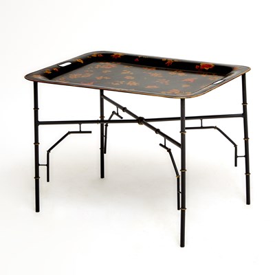 Lot 268 - Italian Tole Tray on Painted Metal Faux Bamboo Stand