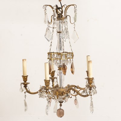 Lot 101 - Louis XVI Style Ormolu and Cut-Glass Five-Light Chandelier