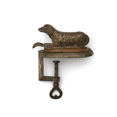 Lot 295 - Silvered Brass Dog Sewing Clamp