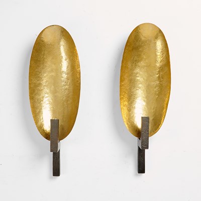 Lot Pair of Hervé van der Straeten Parcel Gilt Bronze "Applique Coque" Sconces