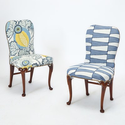 Lot 308 - Pair of George II Style Harlequin Upholstered Mahogany Side Chairs