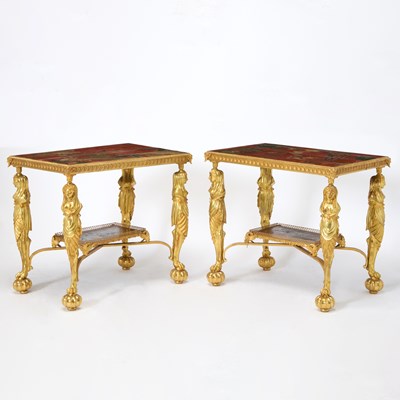 Lot Pair of French Empire Style Gilt-Bronze and Chinese Lacquered Side Tables