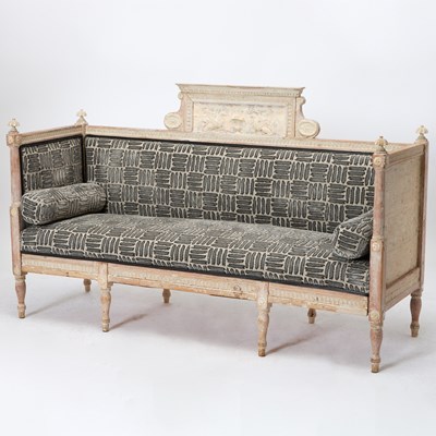 Lot Gustavian Upholstered Pine Settee