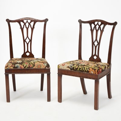 Lot 310 - Pair of George III Irish Needlepoint Upholstered Mahogany Side Chairs