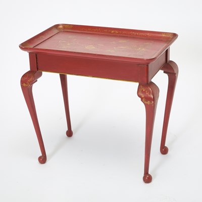 Lot 272 - Dutch Rococo Style Gilt Decorated Red Lacquer Tea Table